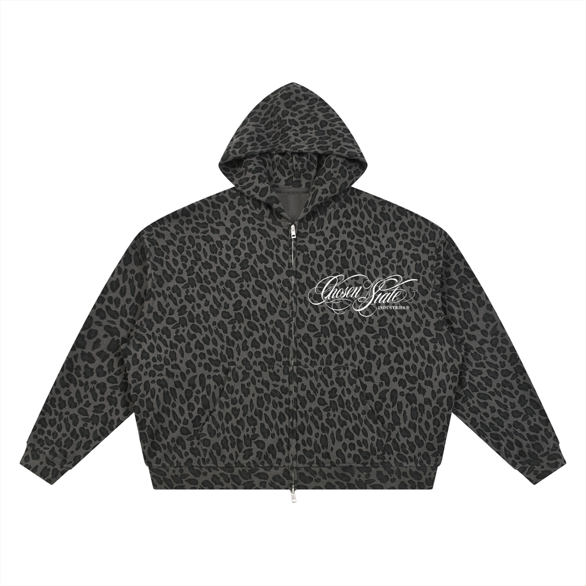 Unisex Leopard Print Waffle Full Zip Hoodie